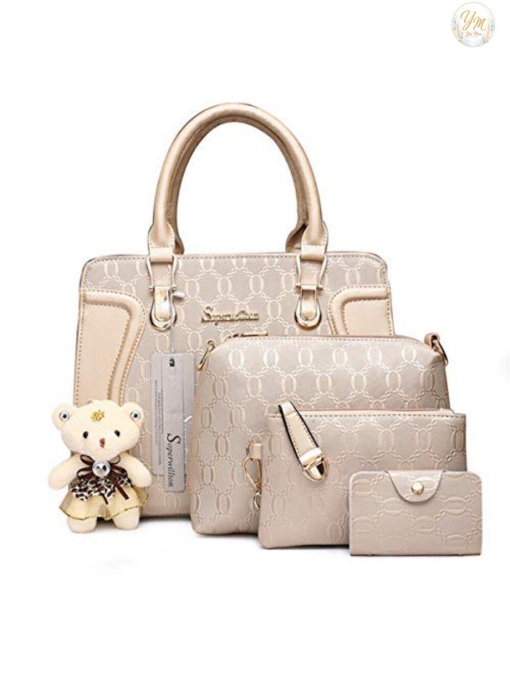 Faux Leather Tote Satchel Purse Set - 4 Piece with Wallet Clutch & Card Holder
